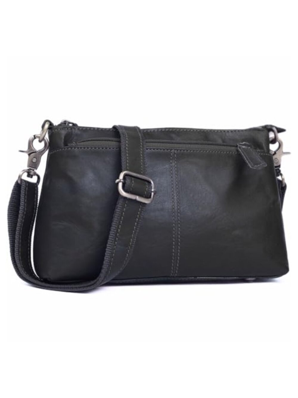 Genuine Leather Crossbody Bag Mini Saddle Purse with 3 Zip Pockets